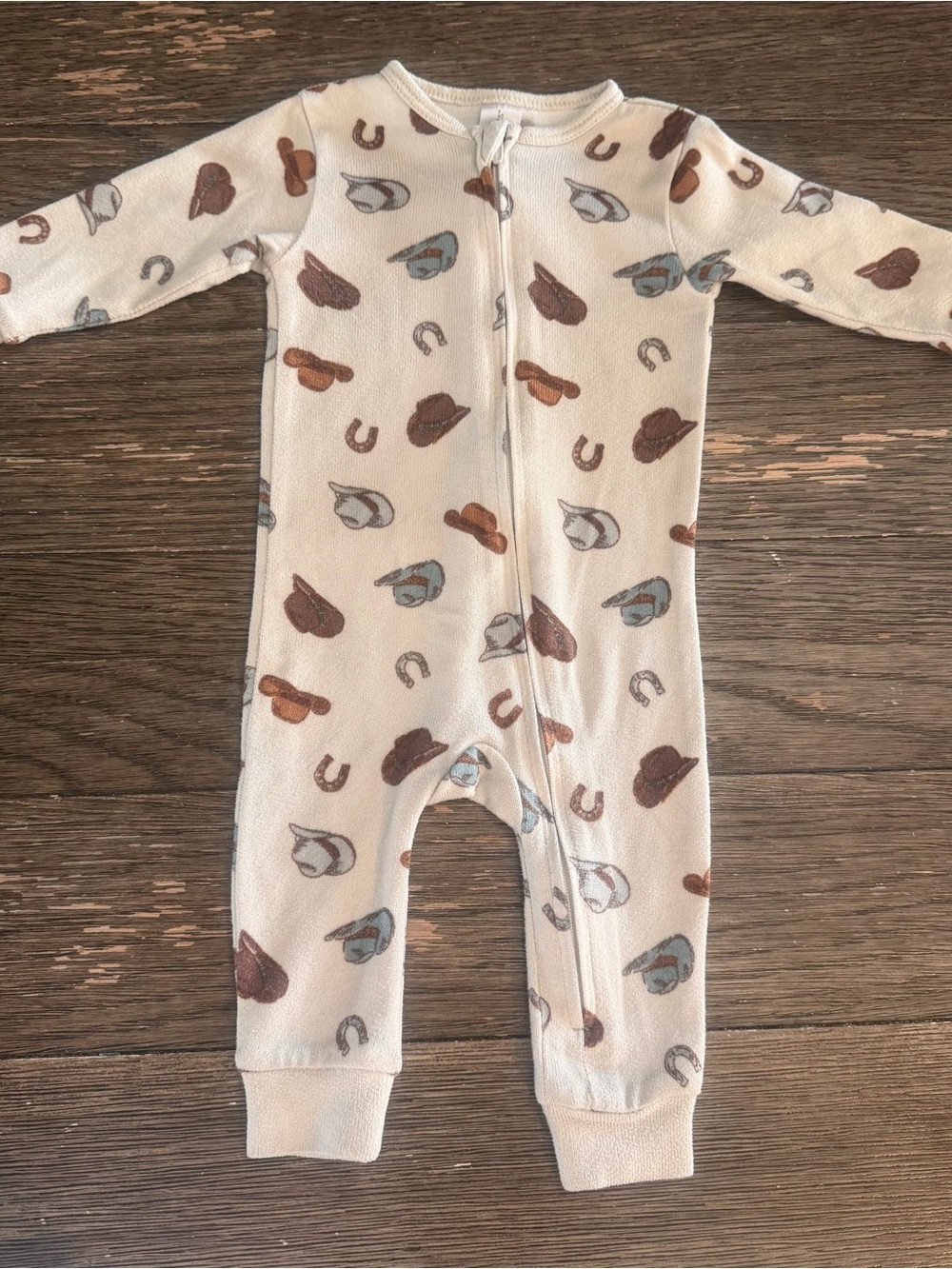 Cream Cowboy Hat Print Zippered Baby One-Piece Bodysuit